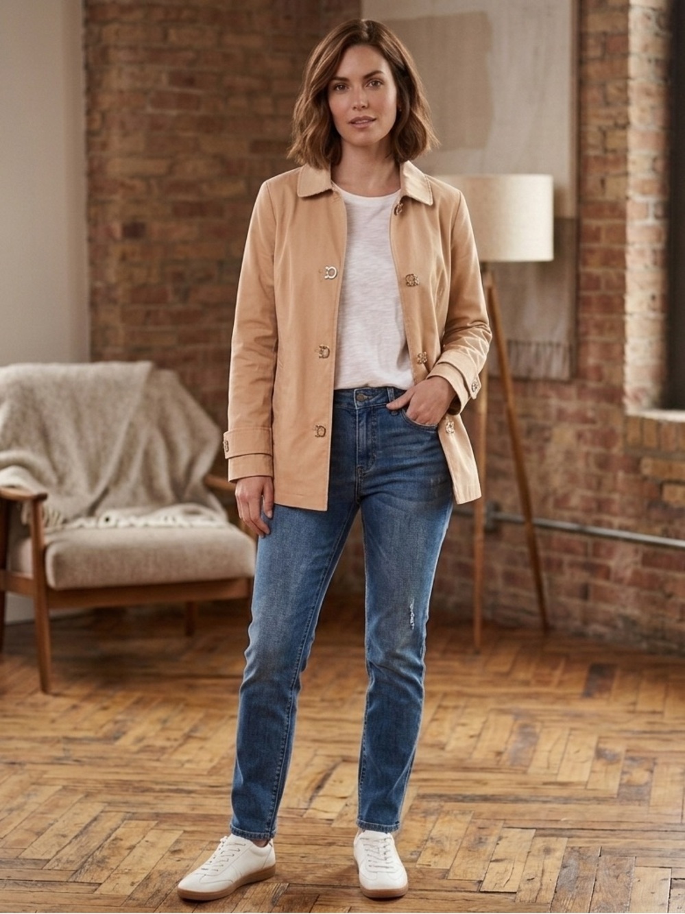 George Tan Short Barn/Trench Coat with toggle Button Front